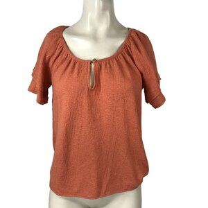 TEXTURE & THREAD WOMEN'S XXS - PUMPKIN ORANGE SHORT SLEEVE PEEP HOLE TOP SHIRT